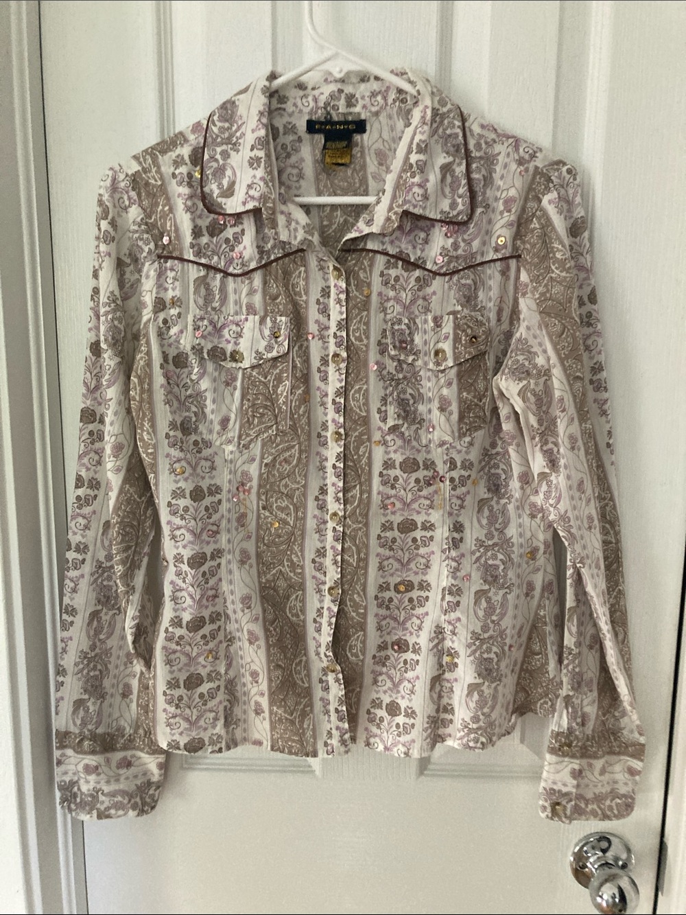 Fossil Cream Shirt with Taupe and Light Purple Paisley Print - Picture 2 of 7